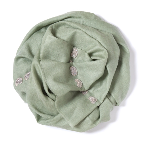 Lime green Pashmina  with silver Paisley decoration along the width