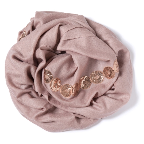Nude colored Pashmina  with a nude colored sequence border on the width