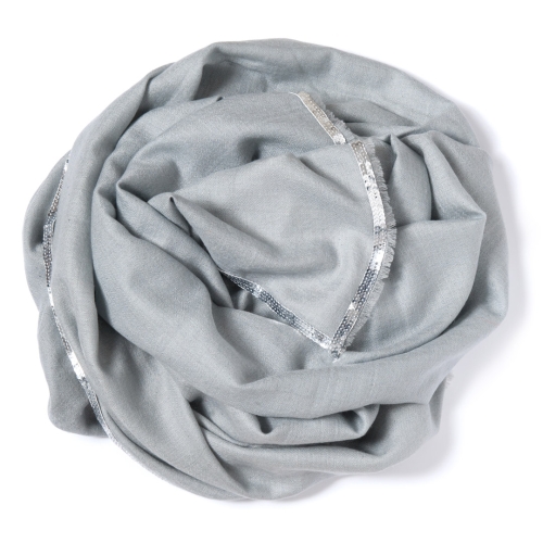 Pearl grey Pashmina  with a silver sequence border