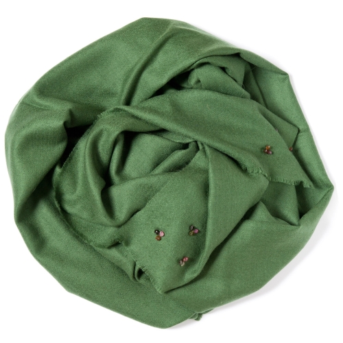 Dark green Pashmina  with tourmalines attached in the corners