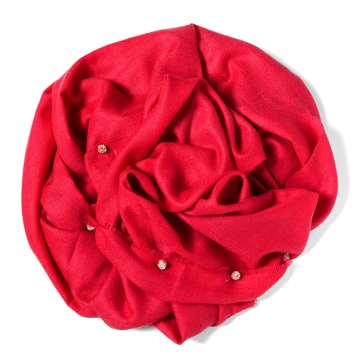 Red Pashmina  with silver Swarovski-stone balls attached along the width