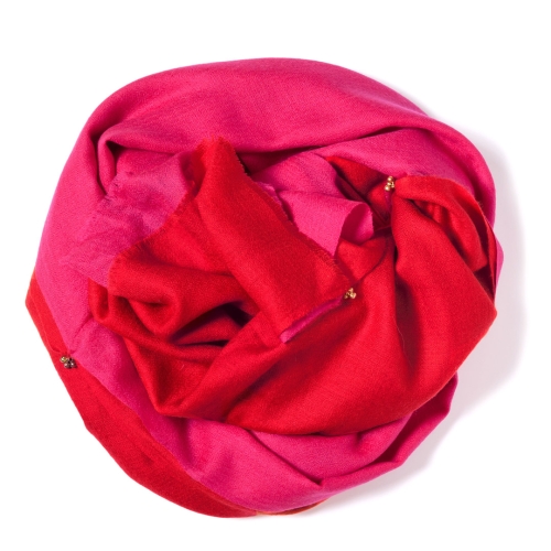 Red and pink Pashmina sawn together  with golden bells