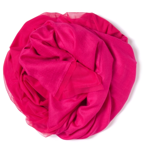Fuchsia colored Pashmina  with fuchsia colored tulle attached on one side of the scarf
