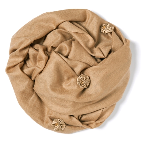 Mocca colored Pashmina  with mocca colored silk satin bundles and citrines