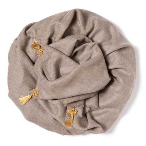 Natural colored Pashmina  with a golden tassels along the width