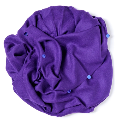 Purple colored Pashmina  with royal blue sequences attached on the border