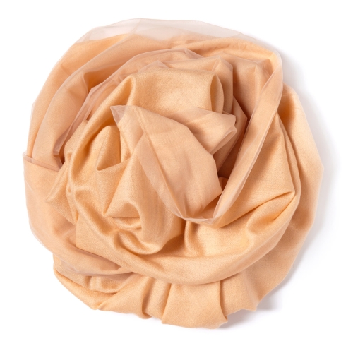 Beige Pashmina  with beige tulle attached on one side of the scarf