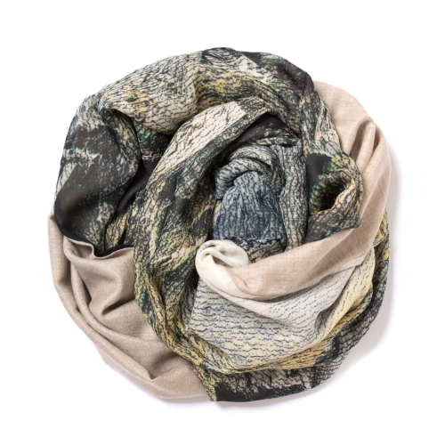 Dark natural Pashmina  with digital printed silk chiffon attached on one side of the scarf