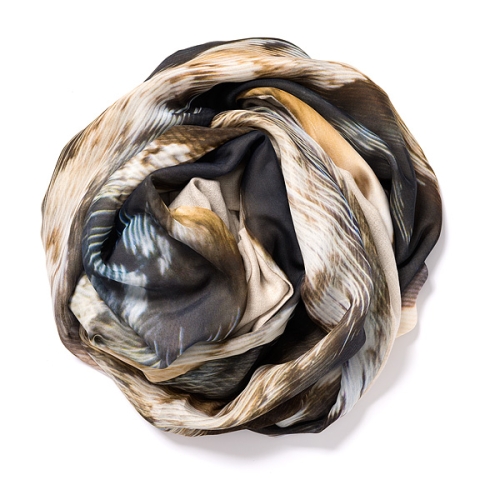 Light natural Pashmina  <p>with digital printed silk chiffon (owl) attached on one side of the scarf<br /></p>