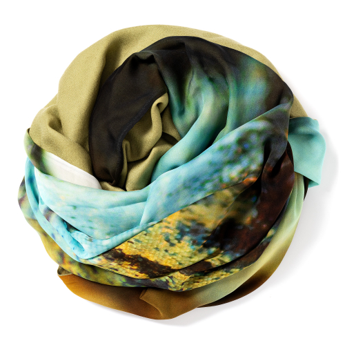 Lime green Pashmina  <p>with digital printed silk chiffon (butterfly wing) attached on one side of the scarf, size: 1x2m<br /></p>