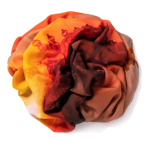 Orange pashmina  <p>with printed silk chiffon (Alexandre III bridge) attached on one side of the scarf, size: 1x2m<br /></p>