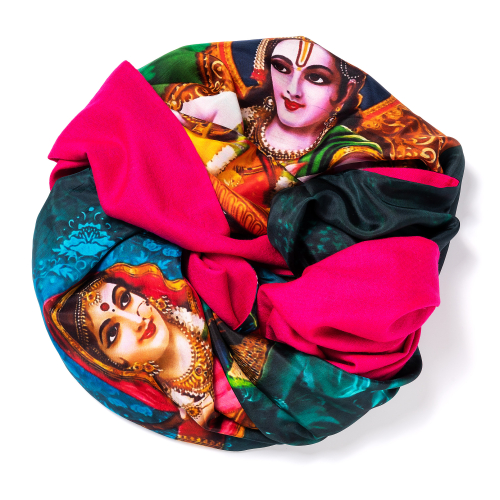 Pink Pashmina  <p>with digital printed silk chiffon (Radha and Krishna) attached on one side of the scarf, size: 1x2m<br /></p>