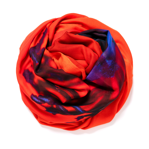 Tomato orange Pashmina  <p>with digital printed silk chiffon (poppy flower) attached on one side of the scarf, size: 1x2m<br /></p>