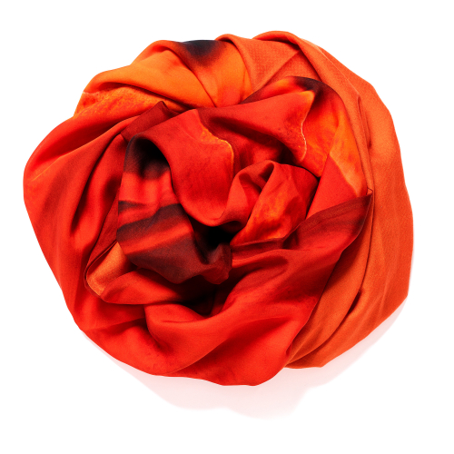 Orange Pashmina  <p>with digital printed silk chiffon (ranunculus) attached on one side of the scarf, size: 1x2m<br /></p>