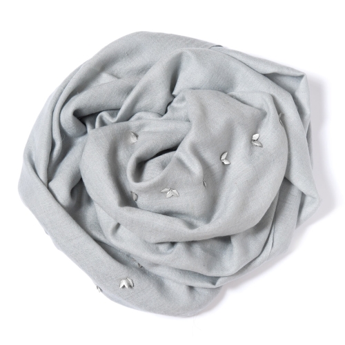 Pearl grey Pashmina  with silver leaf border attached on the width