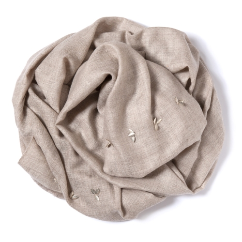 Dark natural Pashmina  with silver leaf border attached on the width