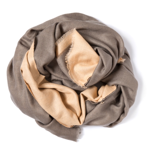 Taupe colored and vanilla colored Pashmina <p>sawn together with silver bells</p>