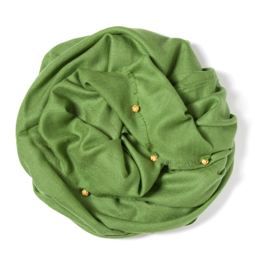 Olive green Pashmina  with golden Swarovski-stone balls attached along the width