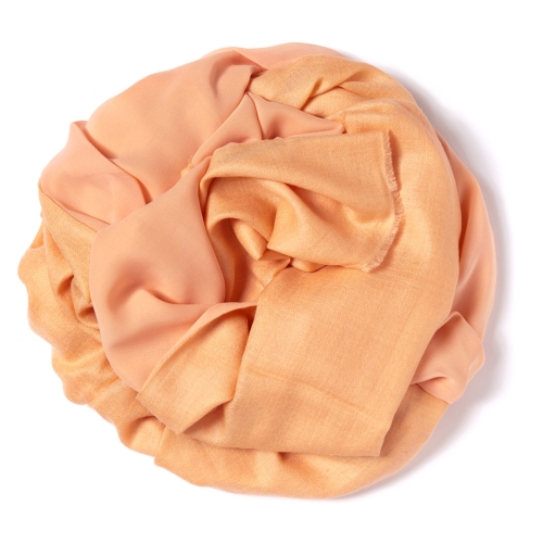 Salmon colored Pashmina  with salmon colored silk chiffon attached on one side of the scarf