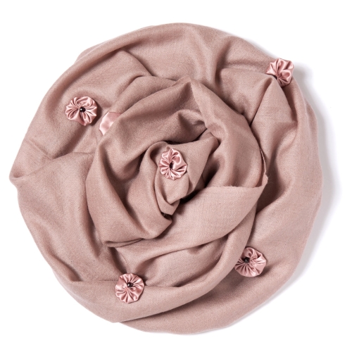 Nude colored Pashmina  with nude colored silk satin bundles and garnets