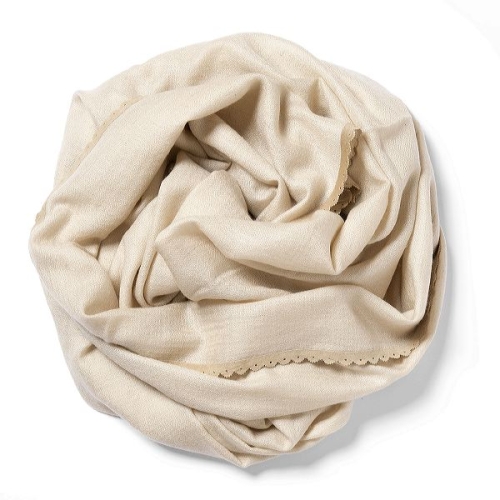 Vanilla colored Pashmina  with light beige suede border